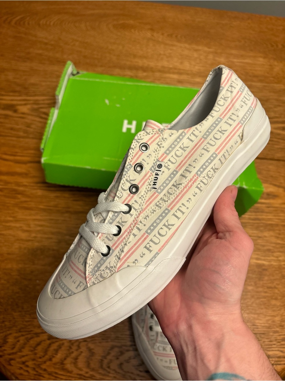HUF “F*k IT” White Canvas Low-Top Sneakers - Men’s size 10.5